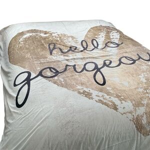 Hello Gorgeous Heart Print Duvet Cover Queen Sz Gold Zip Up Glam Girly Vibe Boho